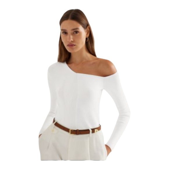Lauren Ralph Lauren Tops - Lauren Ralph Lauren White One Shoulder Long Sleeve Ribbed Knit Top